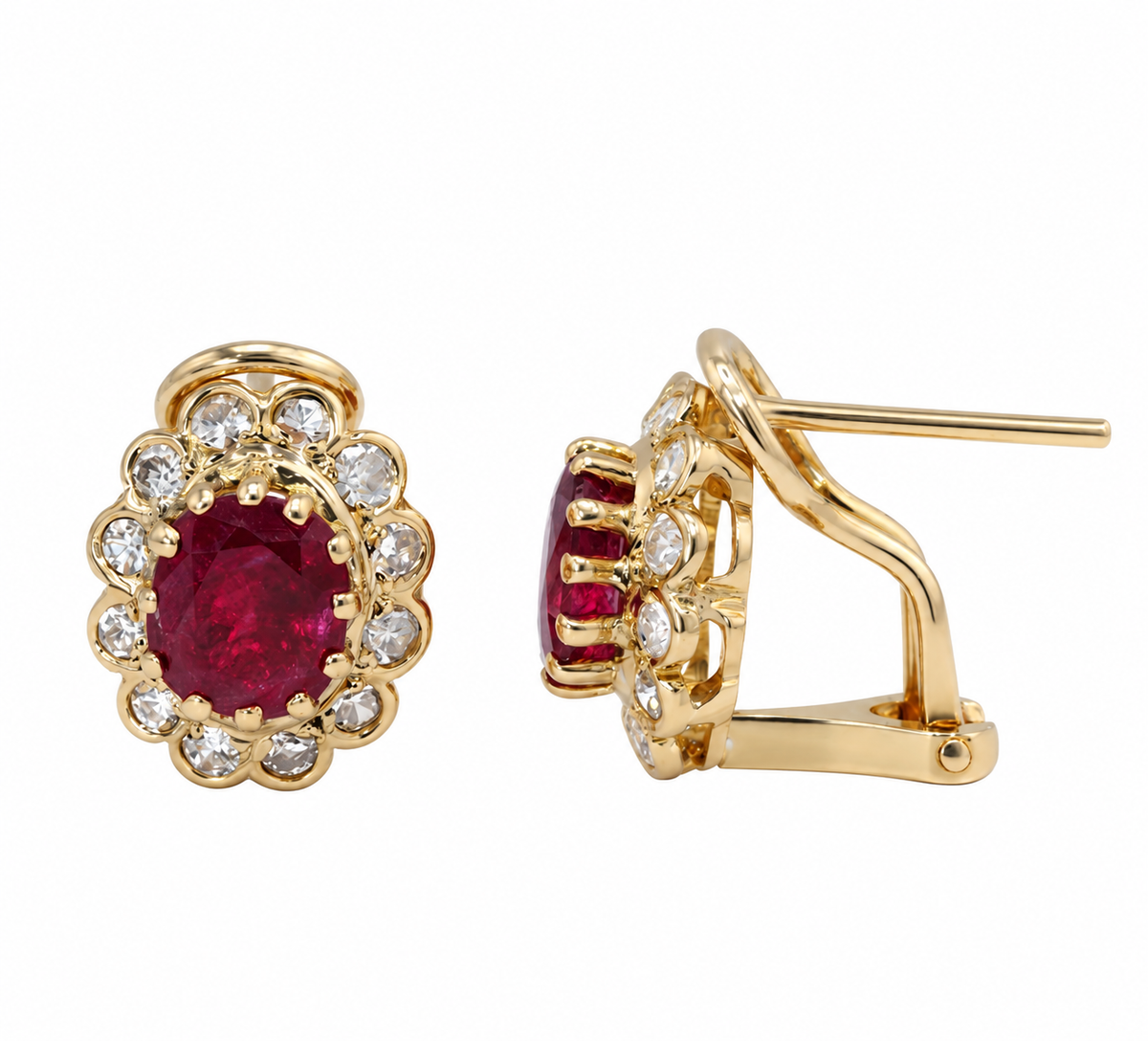 Aretes Lady Di Vintage con Rubíes y Diamantes en Oro de 14K