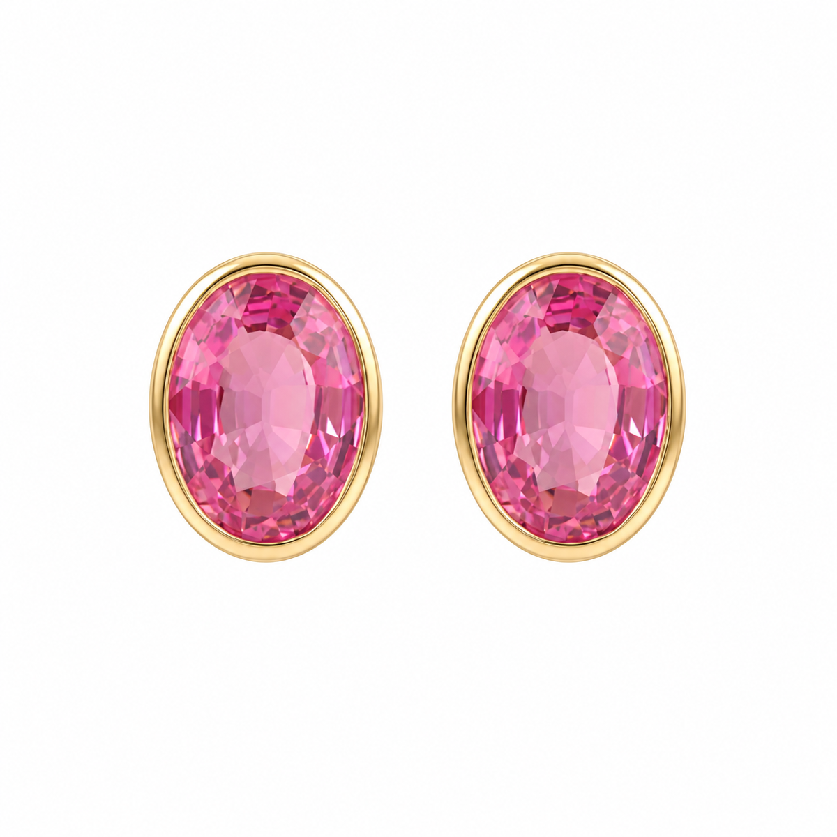 Broqueles de Zafiro Rosa Corte Oval con Bisel en Oro 14k