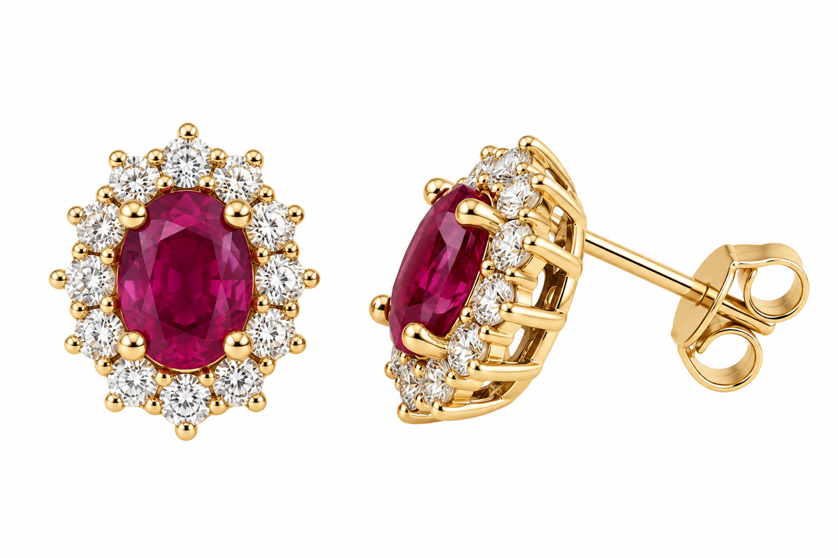 Aretes Lady Di con Rubíes y Diamantes en Oro de 14k