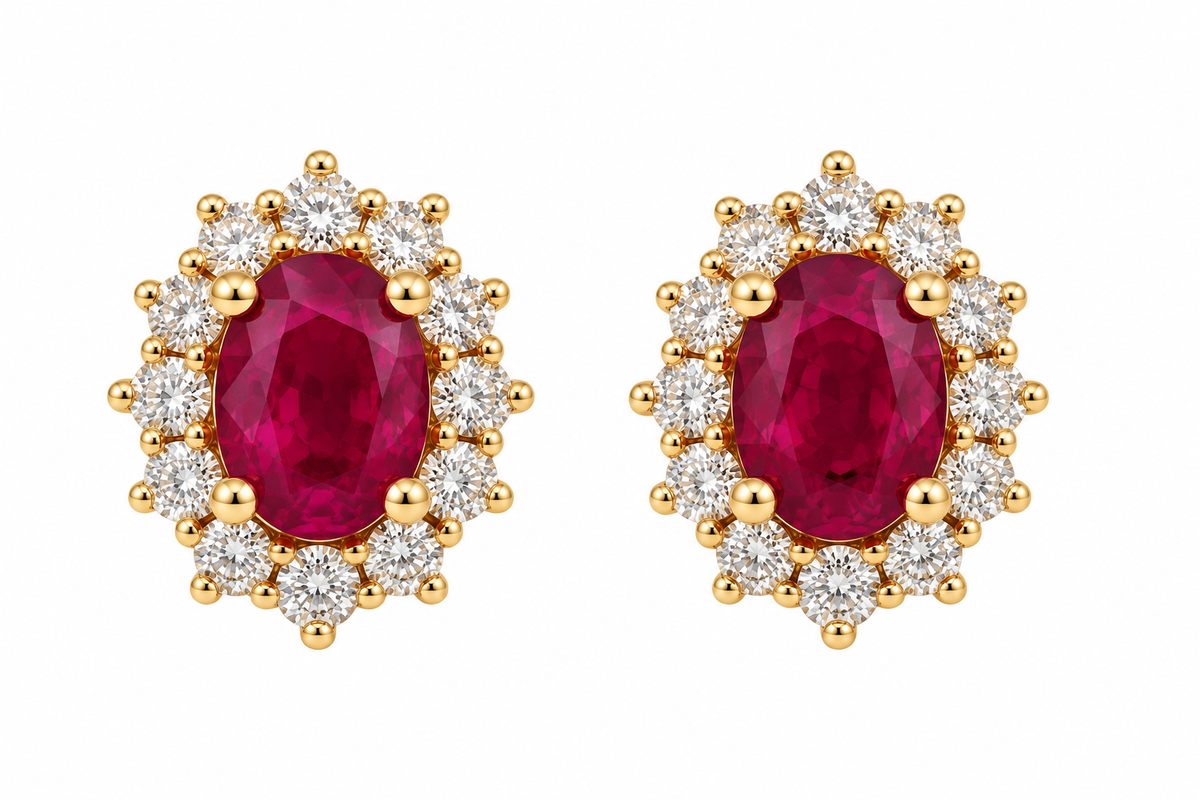 Aretes Lady Di con Rubíes y Diamantes en Oro de 14k