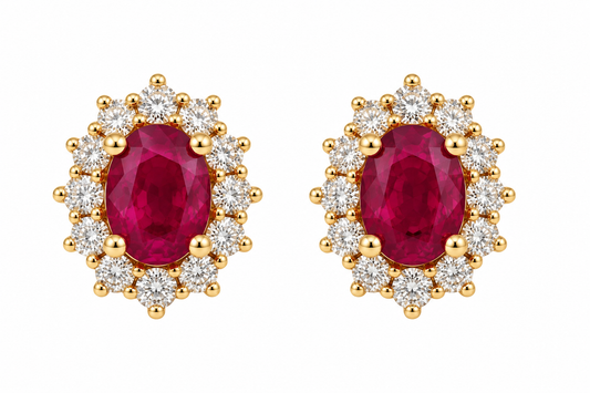Aretes Lady Di con Rubíes y Diamantes en Oro de 14k