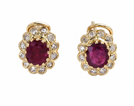 Aretes Lady Di Vintage con Rubíes y Diamantes en Oro de 14K