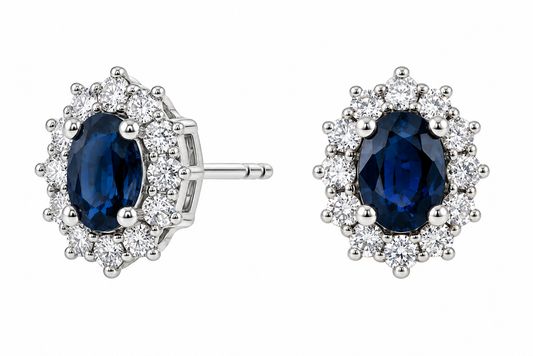 Aretes Lady Di con Zafiros y Diamantes en Oro 14k